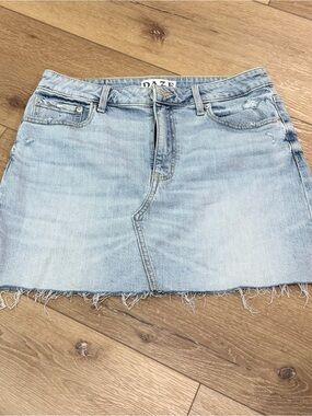 Daze Light Wash Denim Mini Skirt - Light Blue